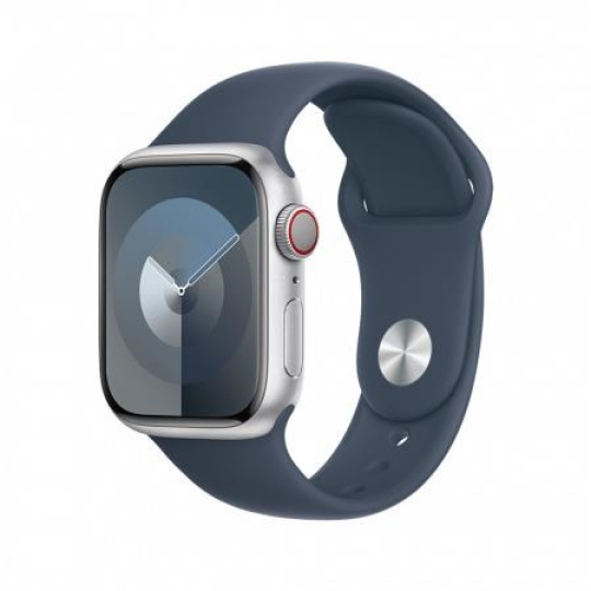 APPLE Watch Series 9 GPS + Cellular 45mm Silver Aluminium Case with Storm Blue Sport Band - S/M