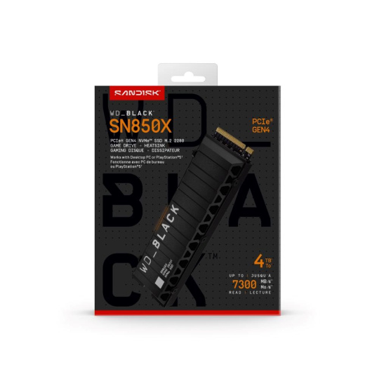 WD BLACK SSD NVMe 4TB PCIe SN850X Powered by SanDisk, Gen4, (R:7300, W:6600MB/s), Chladič