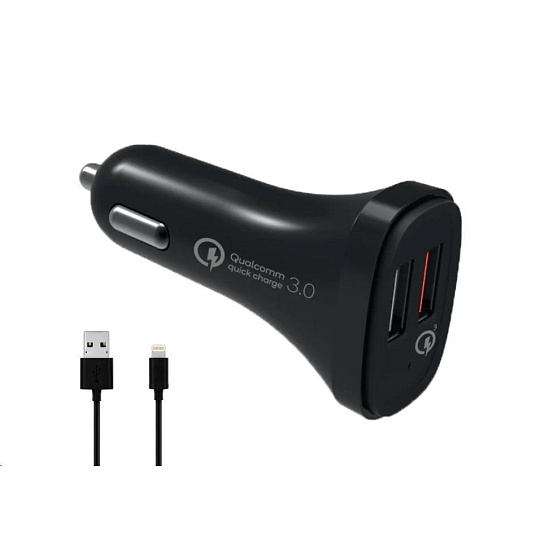 WG - Autonabíječka 2x USB-A, Quick Charge 3.0 5,4 A, + kabel USB-A na Lightning, černá WG - Autonabíječka 2x USB-A, Quick Charge 3.0 5,4 A, + kabel USB-A na Lightning, černá