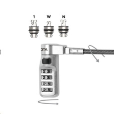 DICOTA Universal Security Cable Lock, 3 Exchangeable heads fits all slots, preset code