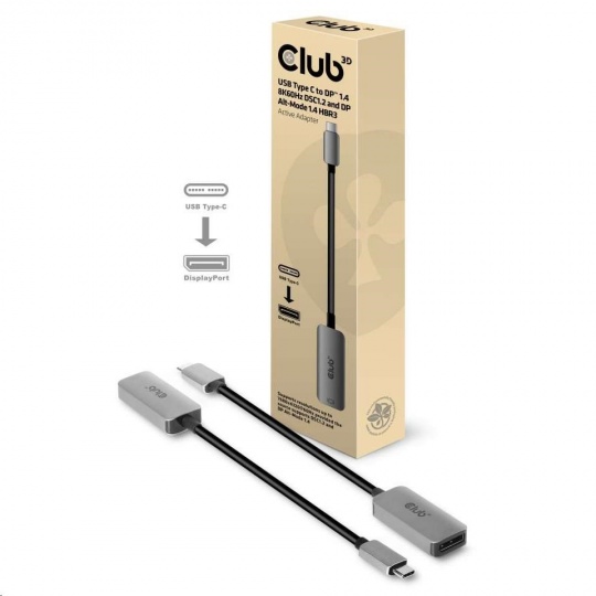 Club3D Adaptér aktivní USB-C na DisplayPort 1.4, 8K60Hz DSC1.2 HDR HBR3