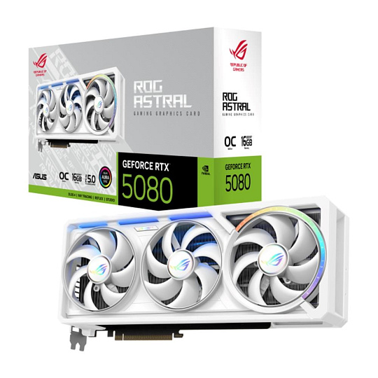 ASUS VGA NVIDIA GeForce RTX 5080 ROG ASTRAL WHITE 16GB OC, 16GB GDDR7, 3xDP, 2xHDMI ASUS VGA NVIDIA GeForce RTX 5080 ROG ASTRAL WHITE 16GB OC, 16GB GDDR7, 3xDP, 2xHDMI