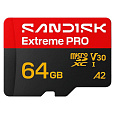 SanDisk micro SDXC Extreme PRO 64GB UHS-I U3 (200R/90W MB/s, UHS-I U3 V30) + adaptér