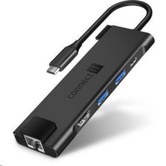 CONNECT IT Multi5in1 USB-C hub, 5v1 (USB-C, 2xUSB-A, HDMI, RJ45), externí, antracitová