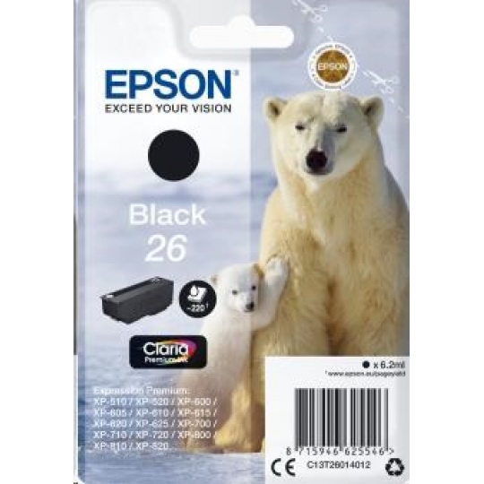 EPSON ink čer Singlepack "Lední medvěd" Black 26 Claria Premium Ink
