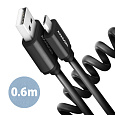 AXAGON BUMM-AM10TB, TWISTER kabel Micro USB USB-A, 0.6m, USB 2.0, 2.4A, ALU, tpe, černý