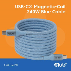Club3D Kabel magnetický USB-C, 240W PD3.1, 480 Mbps, 2m, modrá Club3D Kabel magnetický USB-C, 240W PD3.1, 480 Mbps, 2m, modrá