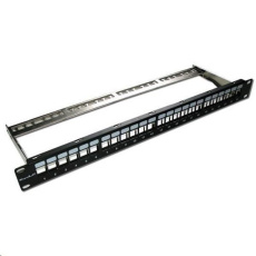 XtendLan Patch panel 19", 24 portů, neosazený, stíněný, černý, Cat5e/6/6A/7, odnimatelný vyvazovák XtendLan Patch panel 19", 24 portů, neosazený, stíněný, černý, Cat5e/6/6A/7, odnimatelný vyvazovák