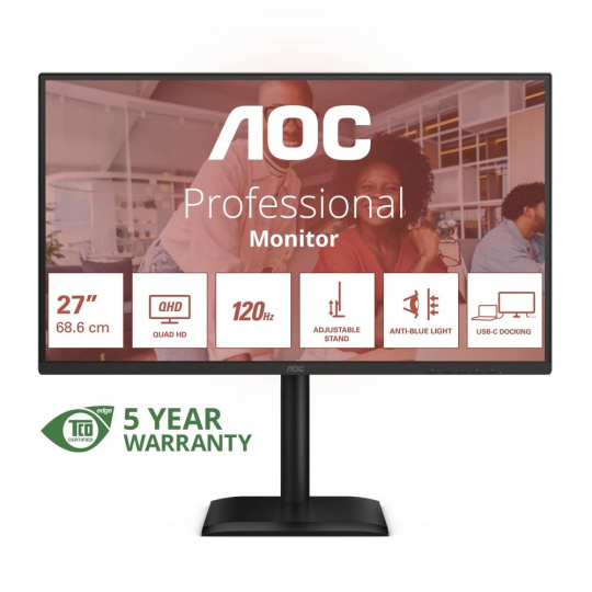 AOC MT 27" Q27E4CV - 2560x1440,IPS,120Hz,1xHDMI,1xDP,1xDP out,USBhub,USB-C(PD 90W),Repro,Pivot AOC MT 27" Q27E4CV - 2560x1440,IPS,120Hz,1xHDMI,1xDP,1xDP out,USBhub,USB-C(PD 90W),Repro,Pivot