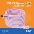 Club3D Kabel magnetický USB-C, 240W PD3.1, 480 Mbps, 2m, růžová