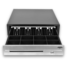 Virtuos pokladní zásuvka C430D - s kabelem, kovové držáky, nerez panel, 9-24V, černá Virtuos pokladní zásuvka C430D - s kabelem, kovové držáky, nerez panel, 9-24V, černá