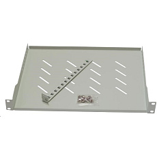 BAZAR - LEXI-Net 19" police s perforací 1U/650mm, nosnost 45kg, zadní nastavitelný úchyt, šedá - prohnutá