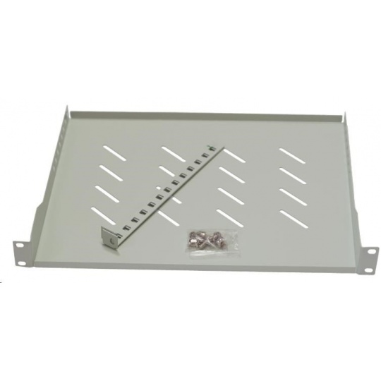 LEXI-Net 19" police s perforací 1U/650mm, nosnost 45kg, zadní nastavitelný úchyt, šedá