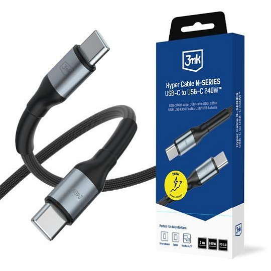 3mk Hyper Cable N-SERIES C to C 3m PD 3.0 QC 3.0 48V/5A 240W Black 3mk Hyper Cable N-SERIES C to C 3m PD 3.0 QC 3.0 48V/5A 240W Black