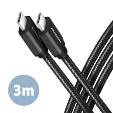 AXAGON BUCM3-CM30AB, SPEED kabel USB-C <-> USB-C, 3m, USB 3.2 Gen 1, PD 60W 3A, ALU, oplet, černý AXAGON BUCM3-CM30AB, SPEED kabel USB-C <-> USB-C, 3m, USB 3.2 Gen 1, PD 60W 3A, ALU, oplet, černý