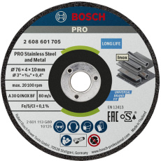 Bosch hrubovací kotouč PRO Stainless Steel and Metal, 76 × 4 × 10 mm Bosch hrubovací kotouč PRO Stainless Steel and Metal, 76 × 4 × 10 mm