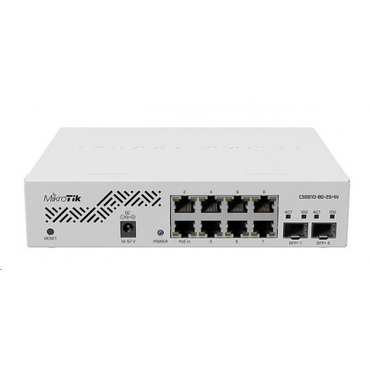 MikroTik Cloud Smart Switch CSS610-8G-2S+IN, 8 gigabit.portů, PoE-In, 2xSFP+, SwOS