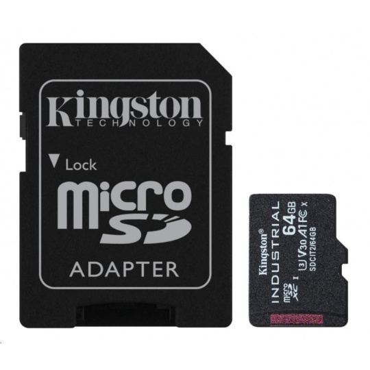 Kingston MicroSDXC karta 64GB microSDXC Industrial C10 A1 pSLC Card + SD Adapter