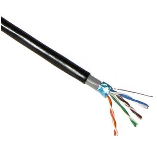 POŠKOZENÝ OBAL -  FTP kabel LYNX Cat5E, drát, dvojitý venkovní PE+PVC, černý, 305m cívka - BAZAR