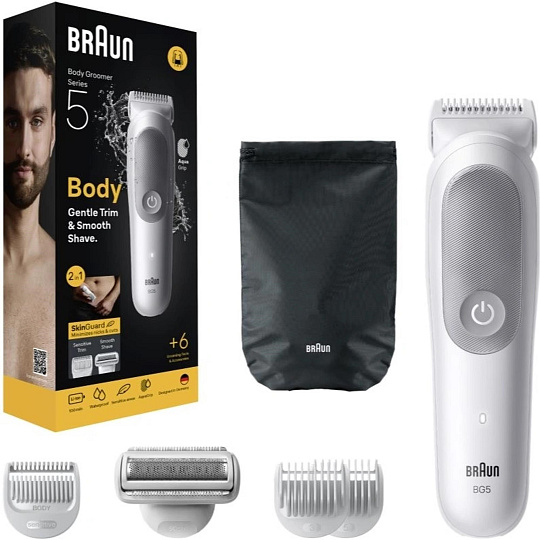 Braun BG5550 tělový zastřihovač, SkinGuard pro citlivou pokožku, 100 min provozu, 100% vodotěsný, nástavce