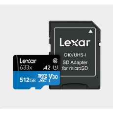 Lexar microSDXC 633x UHS-I/A2/U3/10 R100/W45MB (V30) 512GB Lexar microSDXC 633x UHS-I/A2/U3/10 R100/W45MB (V30) 512GB