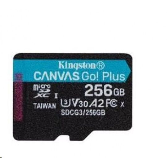 Kingston MicroSDXC karta 256GB Canvas Go! Plus, R:170/W:90MB/s, Class 10, UHS-I, U3, V30, A2