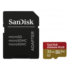 SanDisk MicroSDHC karta 32GB Extreme PLUS (10MB/s, UHS-I V30, Rescue Pro Deluxe) + adaptér