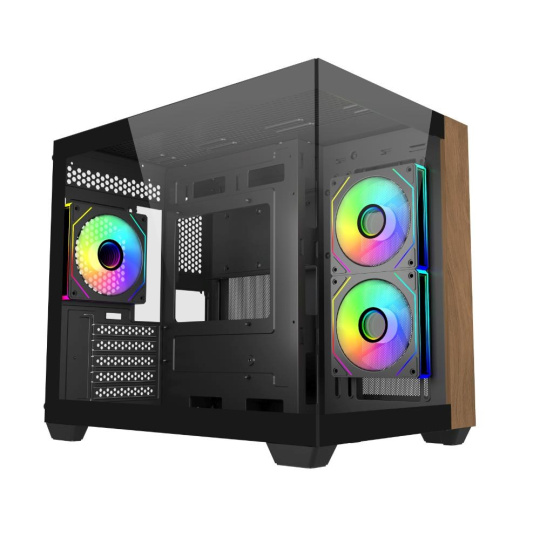 Cooler Master case Elite 481 Wood, mATX, Průhledná bočnice, 3x 120mm ARGB Fan, Černá Cooler Master case Elite 481 Wood, mATX, Průhledná bočnice, 3x 120mm ARGB Fan, Černá