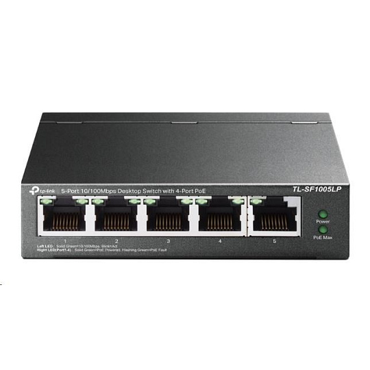 TP-Link switch TL-SF1005LP v3.40 (P/N:1700000439) (5x100Mb/s, 4xPoE, 41W, fanless)