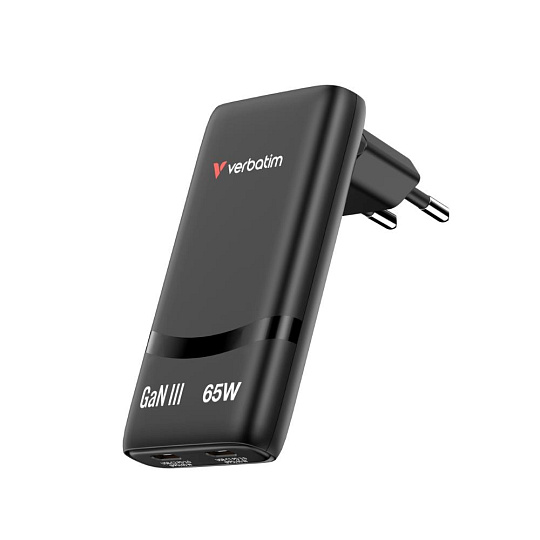 VERBATIM GaN Nabíječka Fold 'n' Go 65W, 2xUSB-C, černá VERBATIM GaN Nabíječka Fold 'n' Go 65W, 2xUSB-C, černá