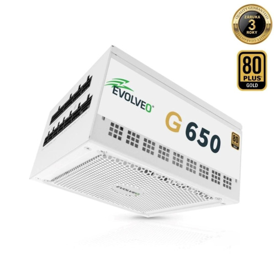 EVOLVEO G650 zdroj 650W, 80+ GOLD, ATX 3.1, aPFC, 140 mm ventilátor, záruka 3 roky, bílý EVOLVEO G650 zdroj 650W, 80+ GOLD, ATX 3.1, aPFC, 140 mm ventilátor, záruka 3 roky, bílý