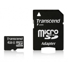 TRANSCEND MicroSDHC karta 4GB Class 4 + adaptér