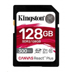 Kingston SDXC karta 128GB Canvas React Plus SDXC UHS-II 300R/260W U3 V90 for Full HD/4K/8K Kingston SDXC karta 128GB Canvas React Plus SDXC UHS-II 300R/260W U3 V90 for Full HD/4K/8K