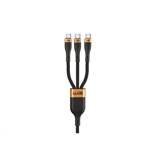 WG - Datový kabel 3v1 Type-C na 3x Type-C, 1,2 metru, 100 W + 15 W + 15 W, černá WG - Datový kabel 3v1 Type-C na 3x Type-C, 1,2 metru, 100 W + 15 W + 15 W, černá