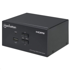 Manhattan HDMI přepínač, 2-Port Dual-Monitor HDMI KVM Switch, 4K@30Hz, černá