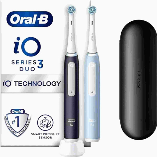 Oral-B iO Series 3 Duo Black/Blue duo pack, mikrovibrace, chytrý senzor tlaku, technologie ochrany dásn Oral-B iO Series 3 Duo Black/Blue duo pack, mikrovibrace, chytrý senzor tlaku, technologie ochrany dásn